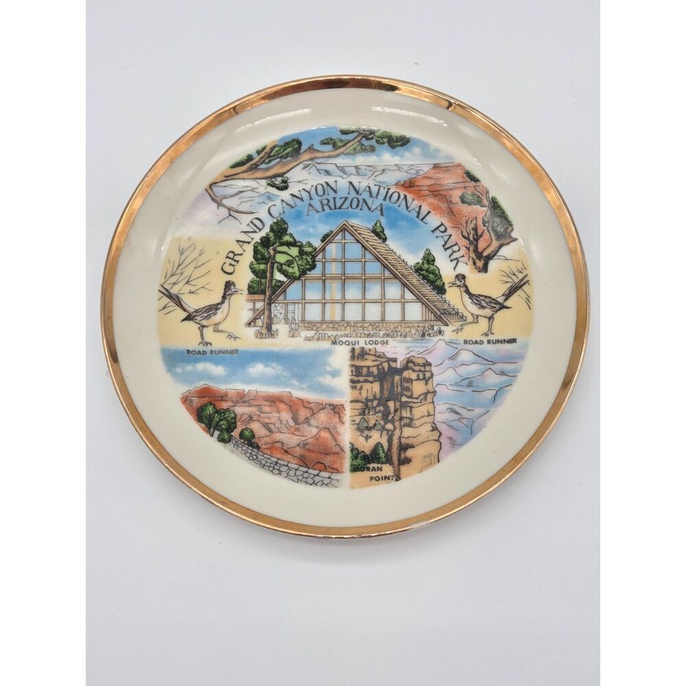 Vintage Grand Canyon National Park Souvenir Plate Moqui Lodge Roadrunner 7 Inch